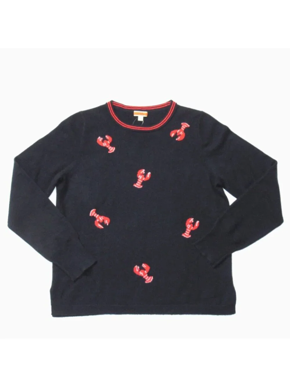 NWT J.Crew Cashmere Crewneck Sweater in Ink Navy Flying Lobsters Print L